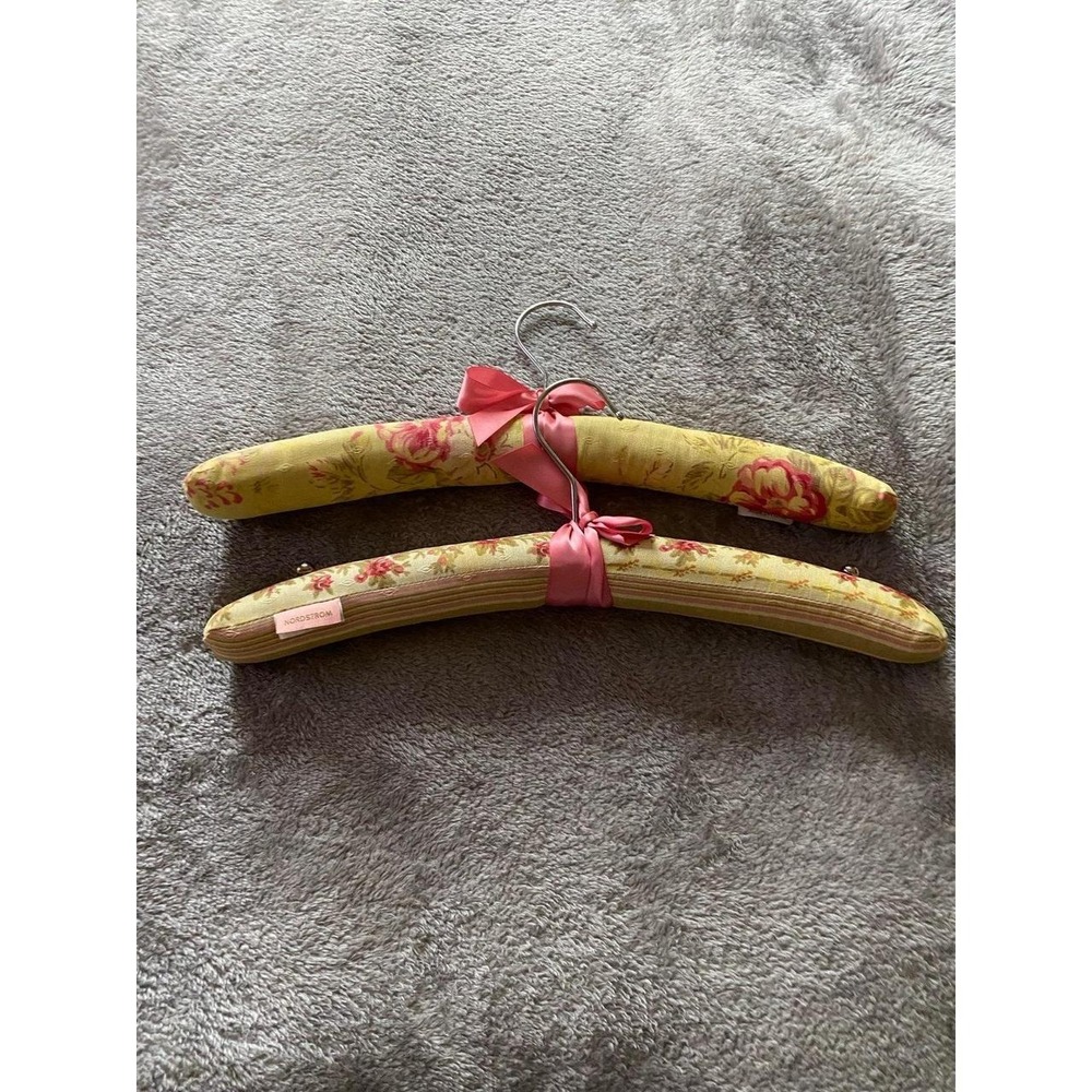 Vintage Nordstrom Cottage Victorian Core Pad Hangers Two Soft Floral Fabric R2